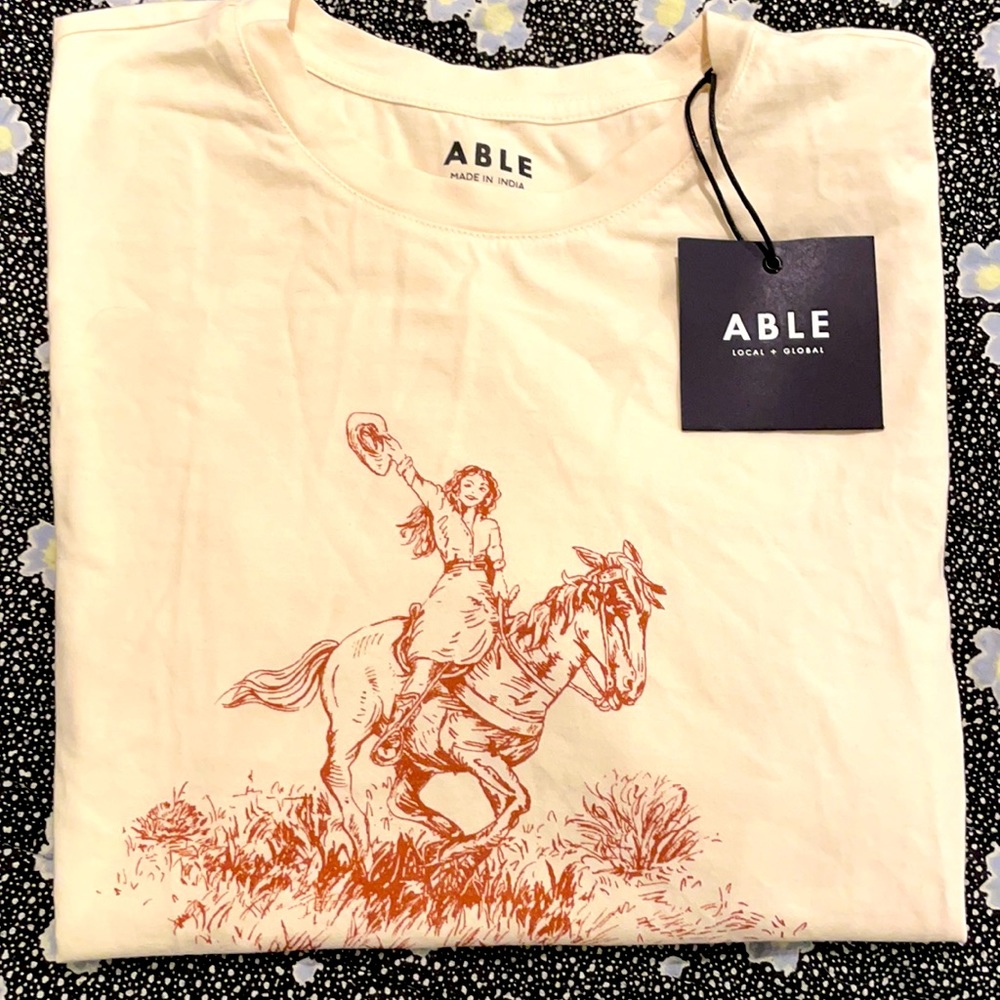 New Cowgirl T-Shirt Tee Top by Able NWT Sz. Small Rare 100% Cotton